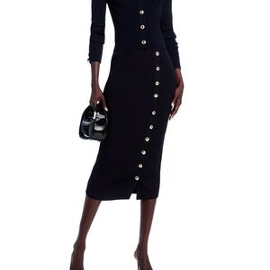 NWT Generation Love Black Addie Ribbed Midi Skirt with Gold Buttons Size XS